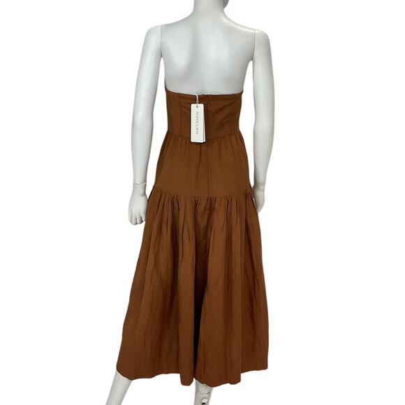 Shona Joy Strapless Ruched Midi Almond Jules Dress Size AUS 8 / US 4 NWT - Picture 3 of 5